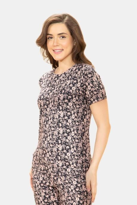 Amante Scoop Neck Sleep Tee - Graphite Floral Print — image 2
